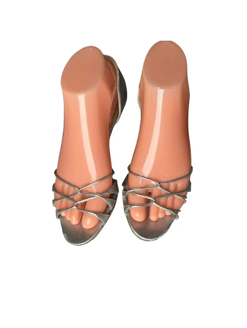 Manolo Blahnik Espinado Metallic Silver Leather D'Orsay Strappy Heels 36.5